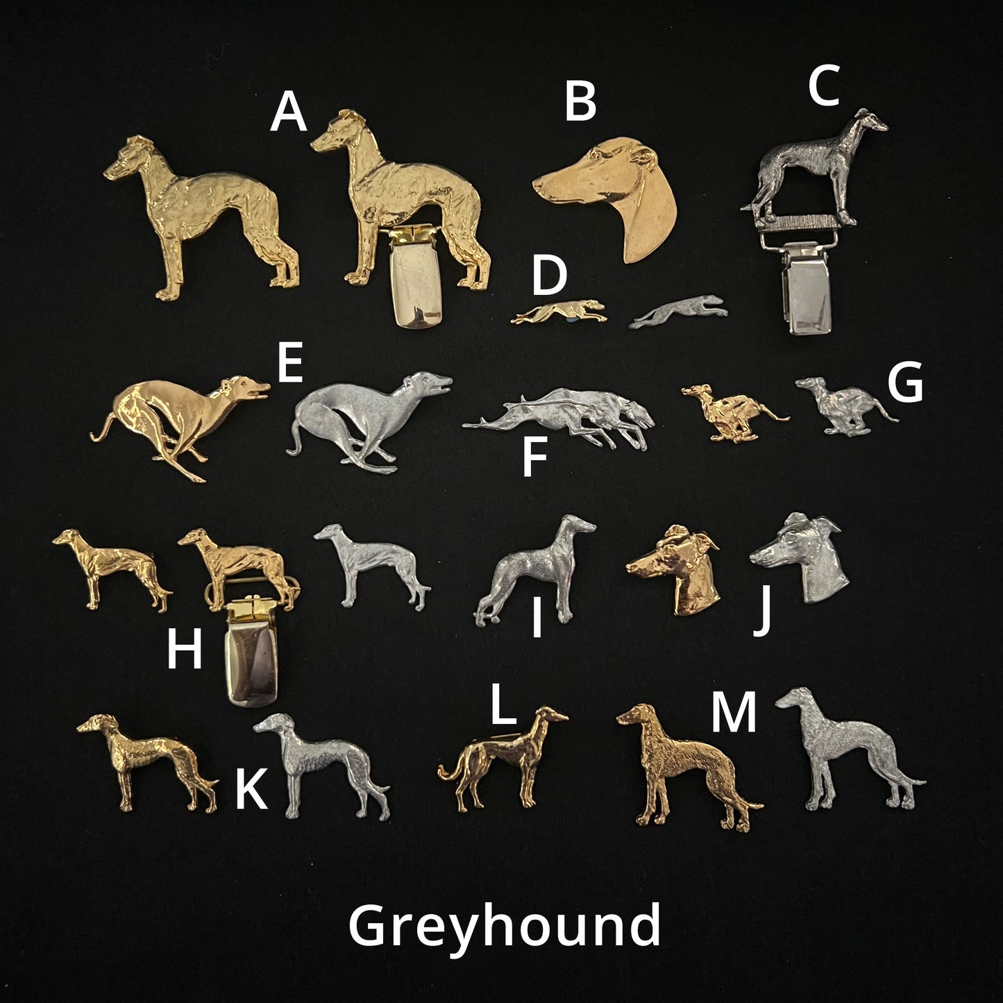 Greyhound - Brooches, Showclips & Tiebars