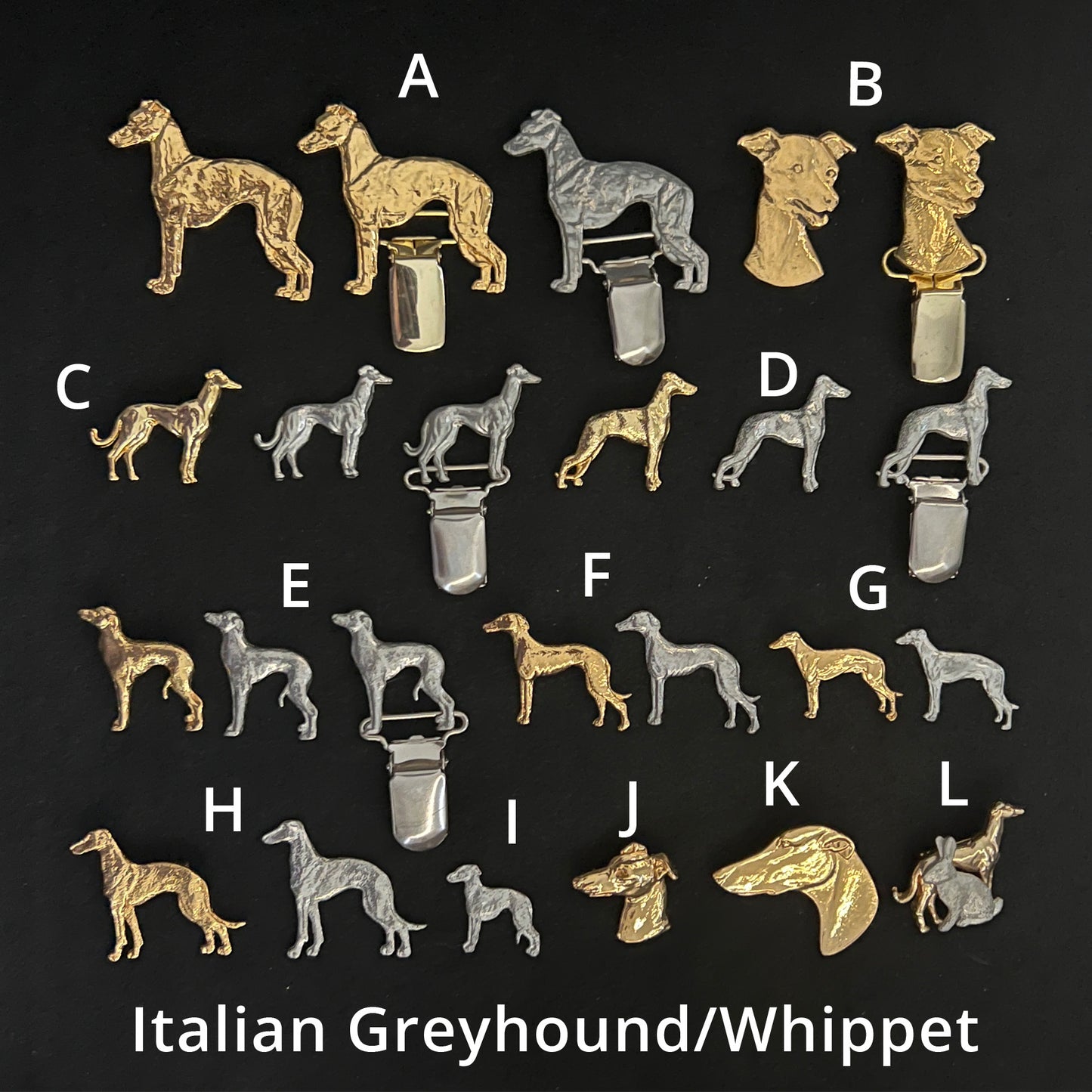 Italian Greyhound/Whippet - Brooches, Showclips & Tiebars