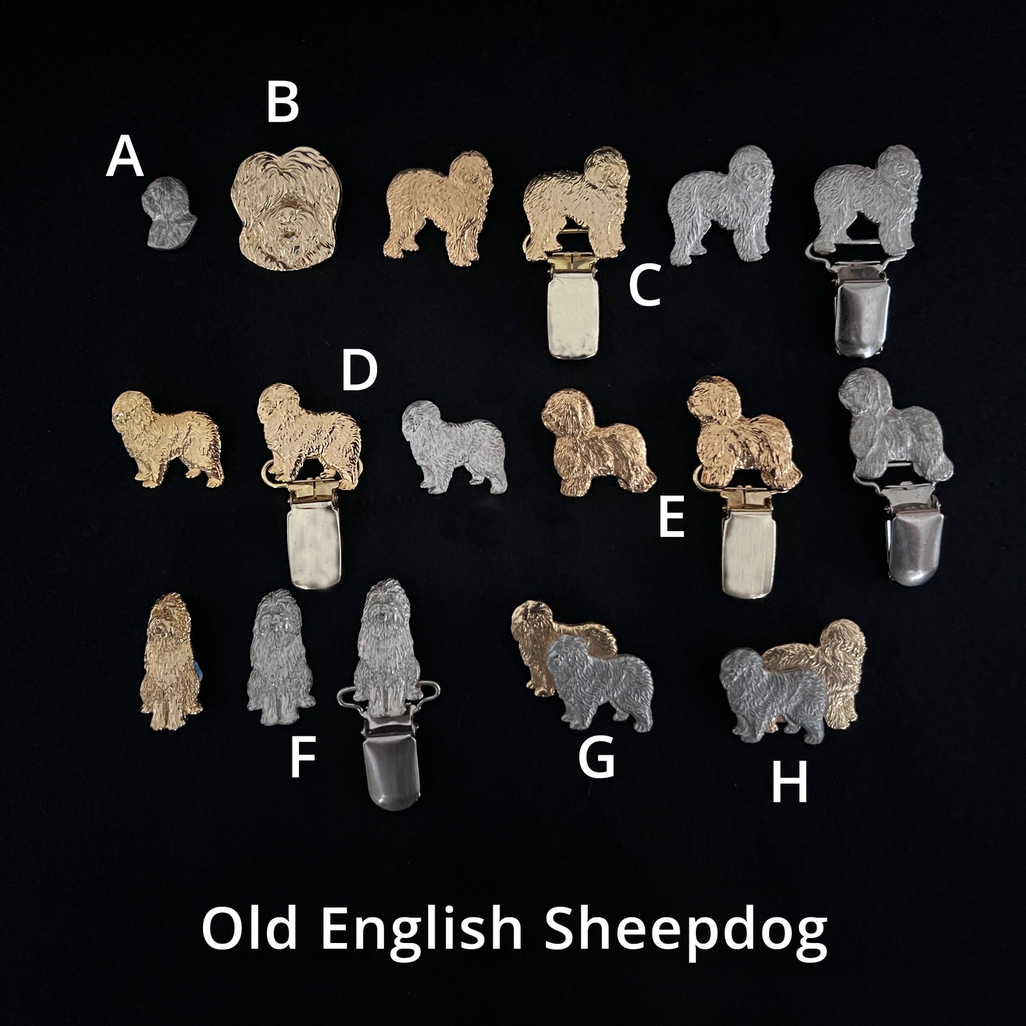 Old English Sheepdog - Brooches, Showclips & Tiebars
