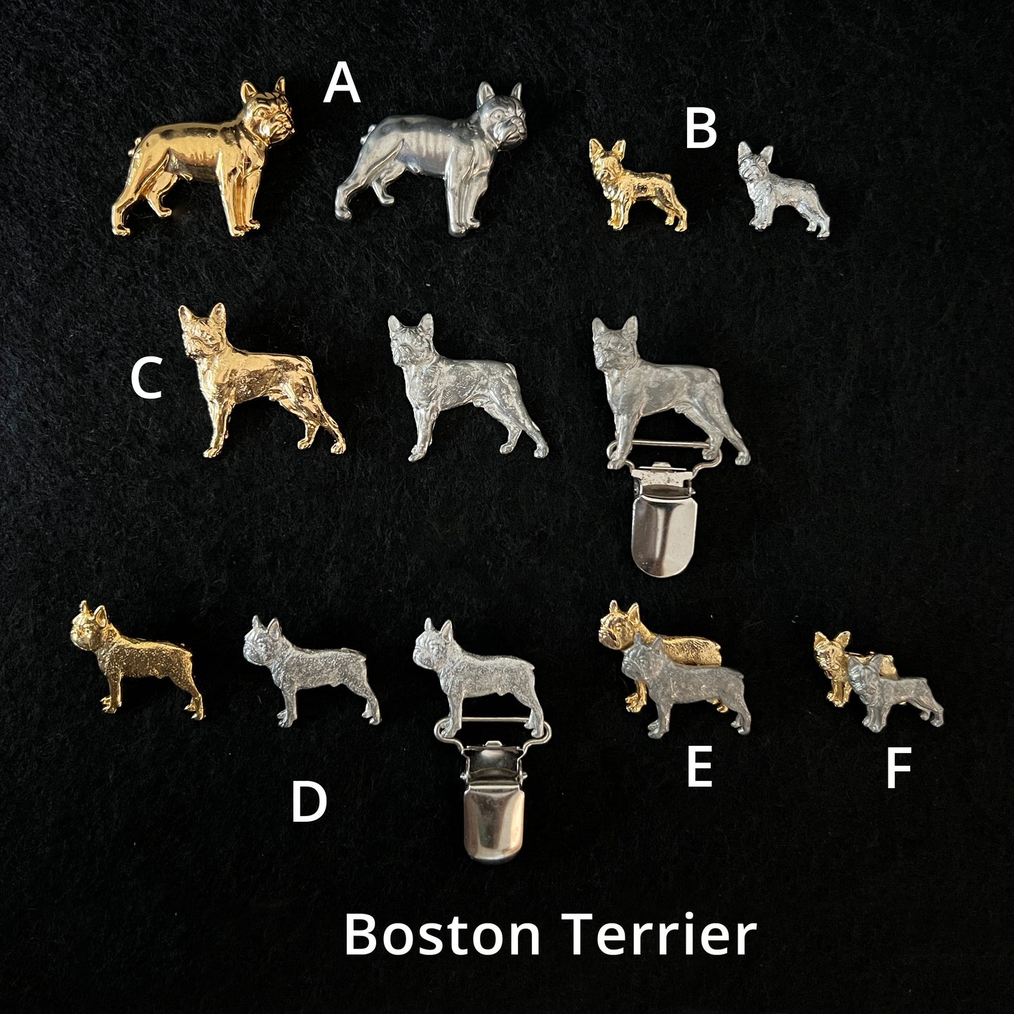 Boston Terrier - Brooches, Showclips & Tiebars
