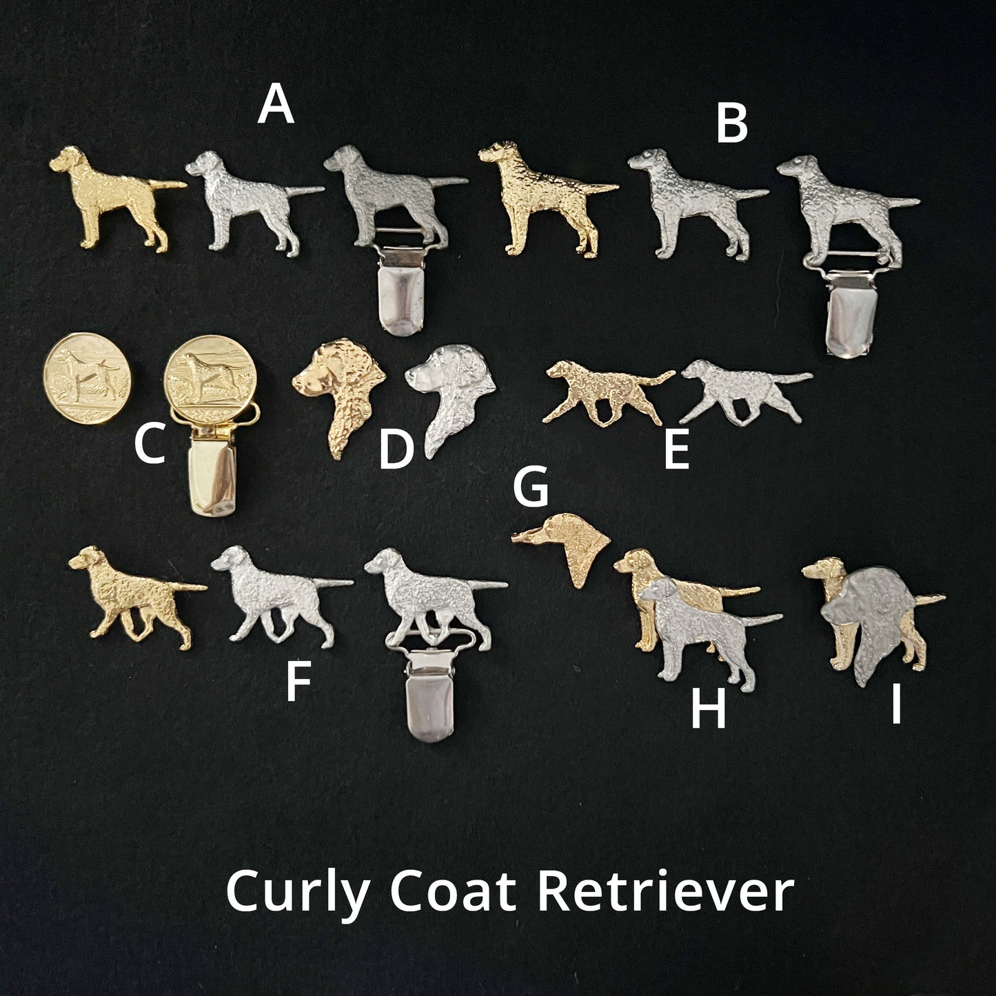 Curly Coat Retriever - Brooches, Showclips & Tiebars