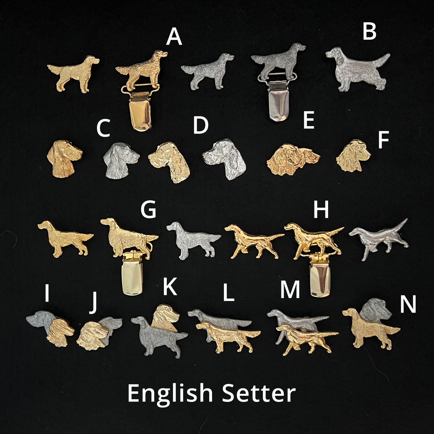 English Setter - Brooches, Showclips & Tiebars