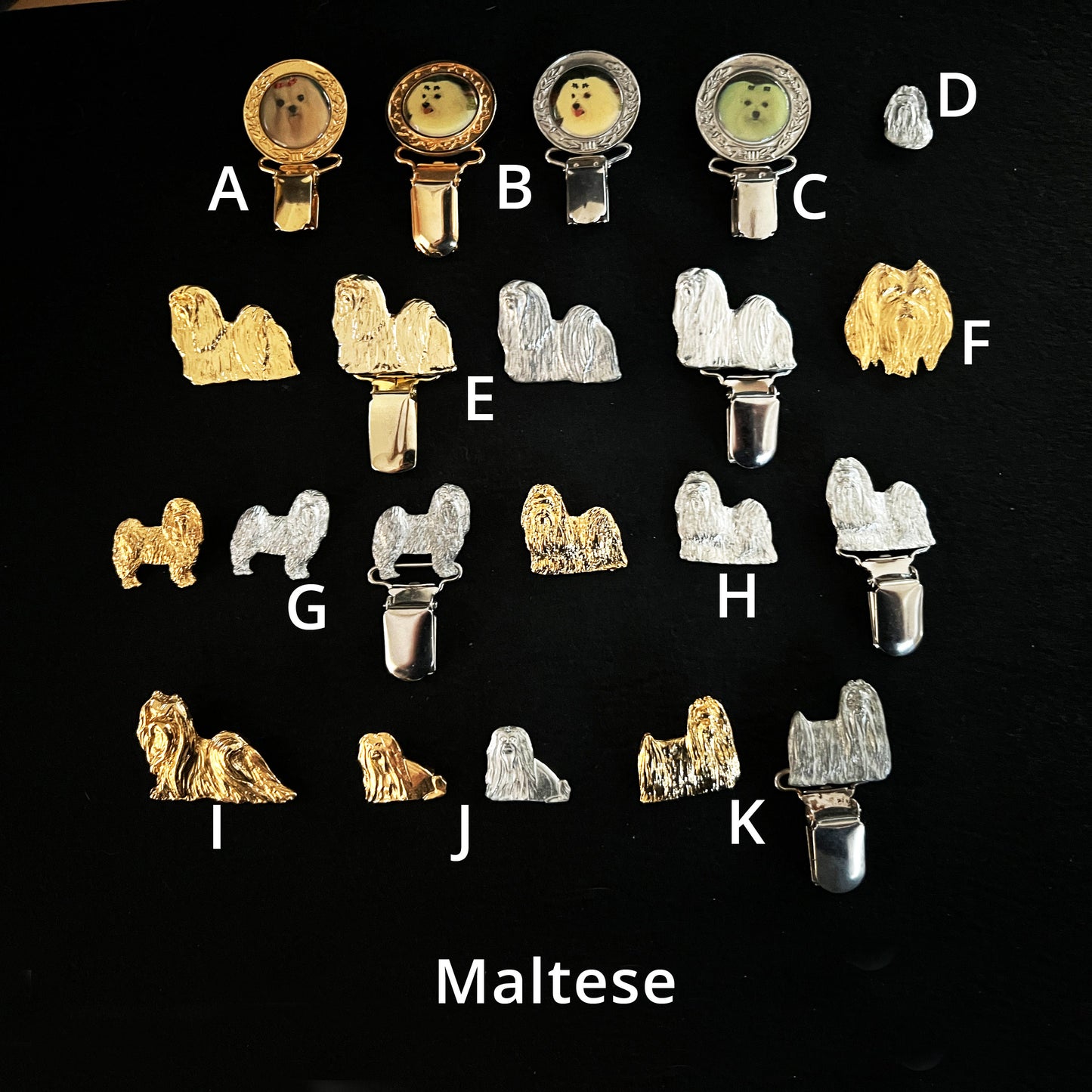 Maltese Terrier - Brooches, Showclips & Tiebars
