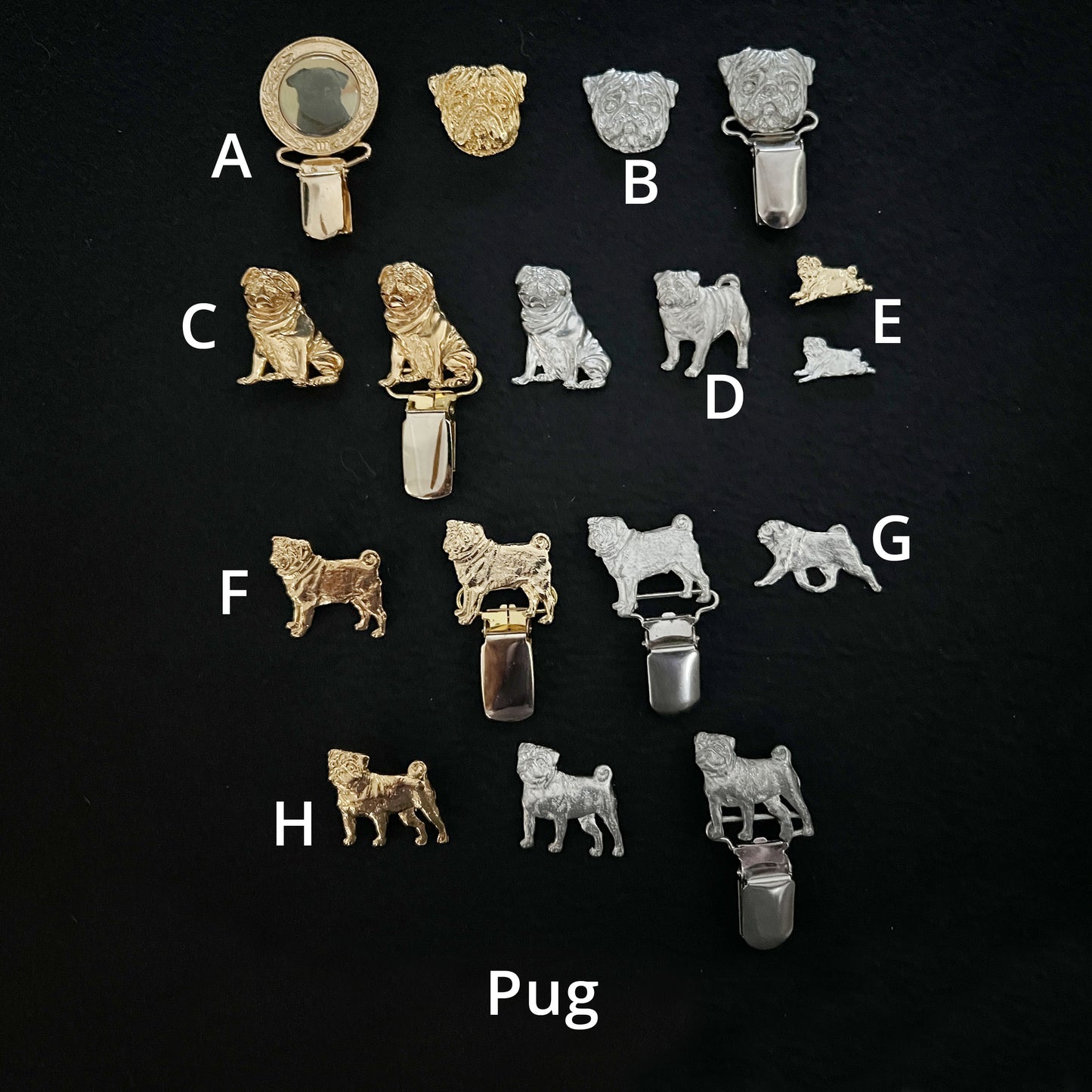 Pug - Brooches, Showclips & Tiebars